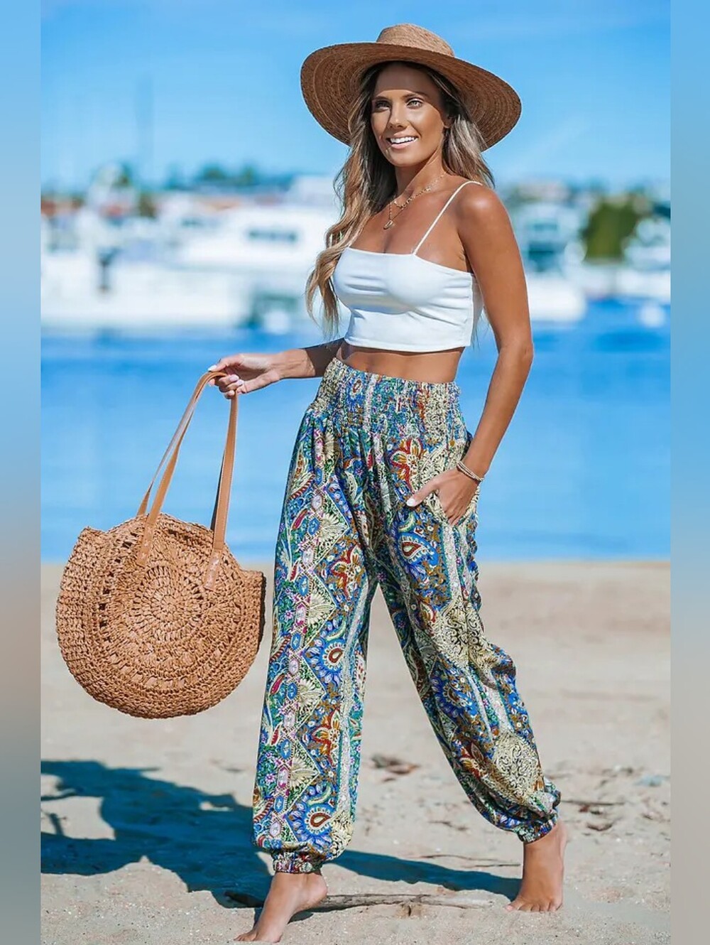 Paisley Smocked Waist Tapered Leg Cover-Up Pants 💥 BRAND NEW 💥 - Picture 4 of 5
